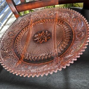 Tiara Indiana Glass Vintage Pink Sandwich Glass 3-Part Relish Divided Tray